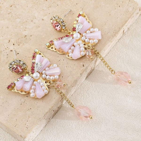 Нарядные серьги в форме бабочек с голубыми кристаллами CJL17008