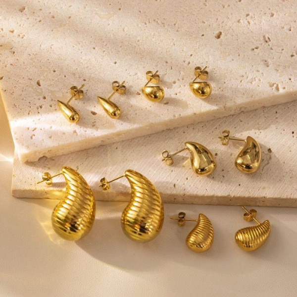 Серьги-пусеты Капли объемные гладкие CJL30293