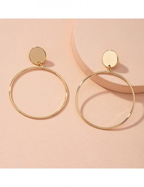 Золотистые серьги-пусеты с большими тонкими кольцами P41738