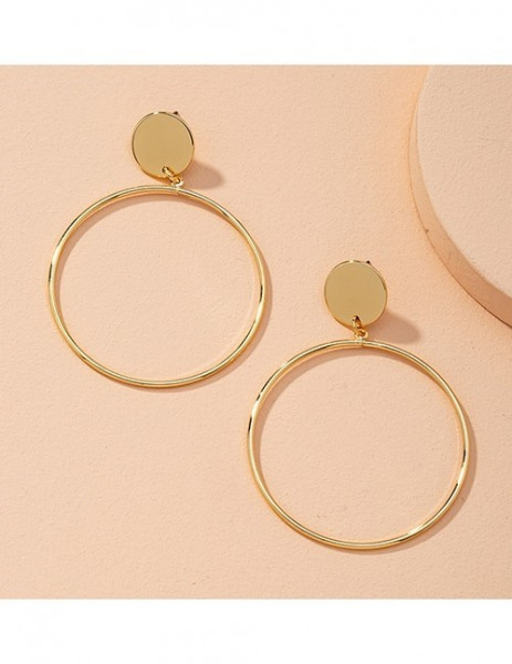 Золотистые серьги-пусеты с большими тонкими кольцами P41738