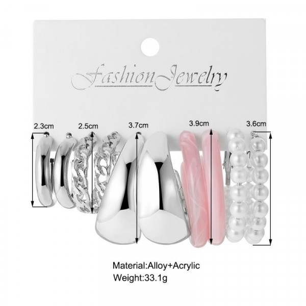 Набор массивных серебристых серег пусет с акриловыми вставками нежно розового цвета CJG33638