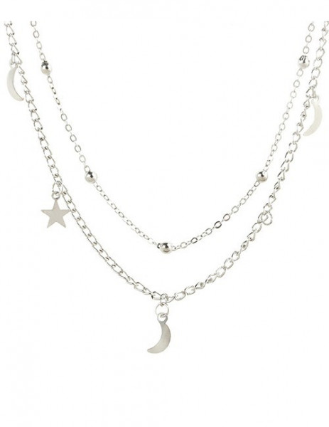 Двойная серебристая цепочка со звездными подвесками Q67093