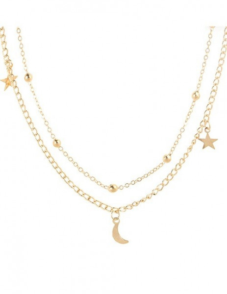 Двойная серебристая цепочка со звездными подвесками Q67093