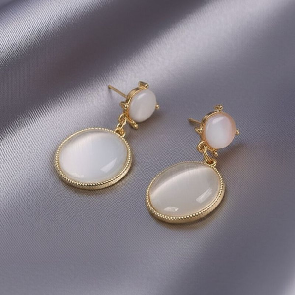 Элегантные серьги-пусеты с двойным опаловым камнем 1J11944CJJ