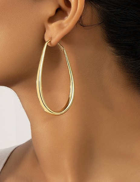 Большие серьги-кольца каплевидной формы из серебристого металла M08975