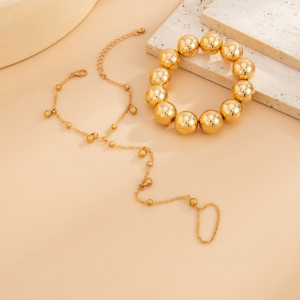 Браслет слейв жемчужный комплект с золотыми шариками CJN52126