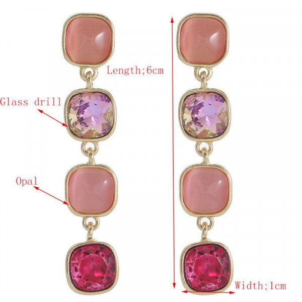 Длинные серьги дорожки с розовыми и малиновыми камнями CJL17016