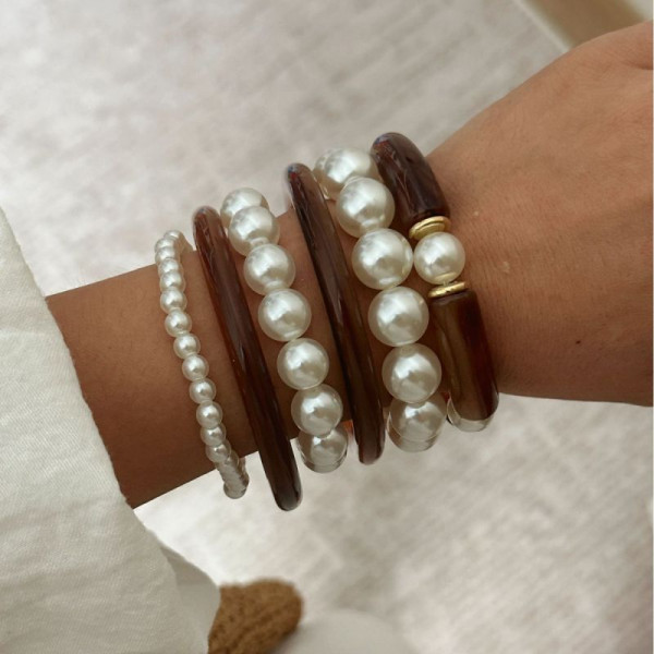 Браслет жесткий многоярусный с жемчужными бусинами CJR56083