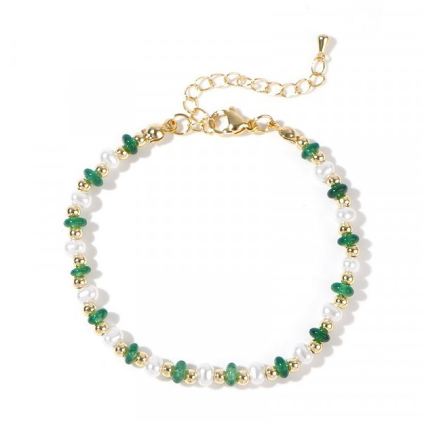Браслет из белого жемчуга и изумрудных бусин CJH62582