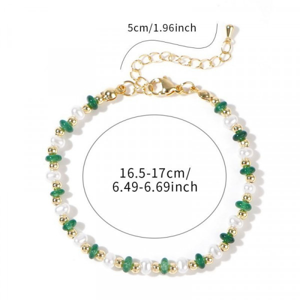 Браслет из белого жемчуга и изумрудных бусин CJH62582