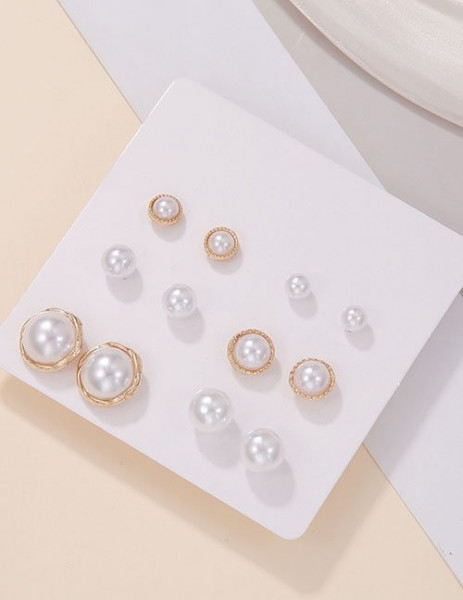 Большой набор классических пусет с белым жемчугом разного диаметра Z28997