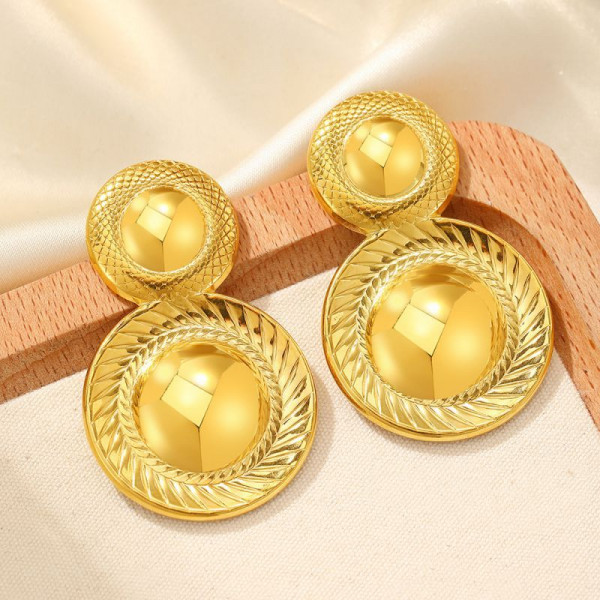 Серьги Висячие Тройные диски фактурные CJM03902