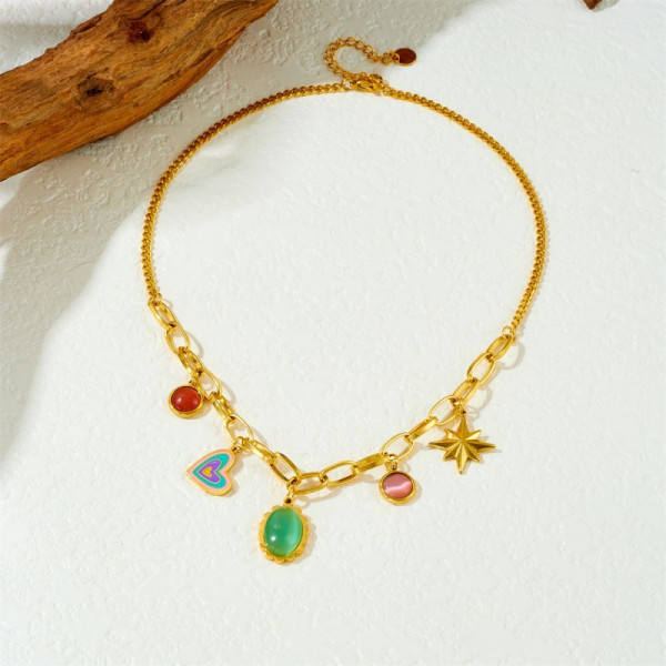 Золотистая цепь с разноцветными камнями и звездой CJP55864