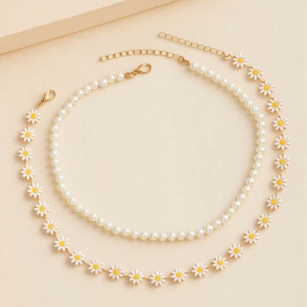 Двойной чокер с мелкими белыми цветами CJP86776