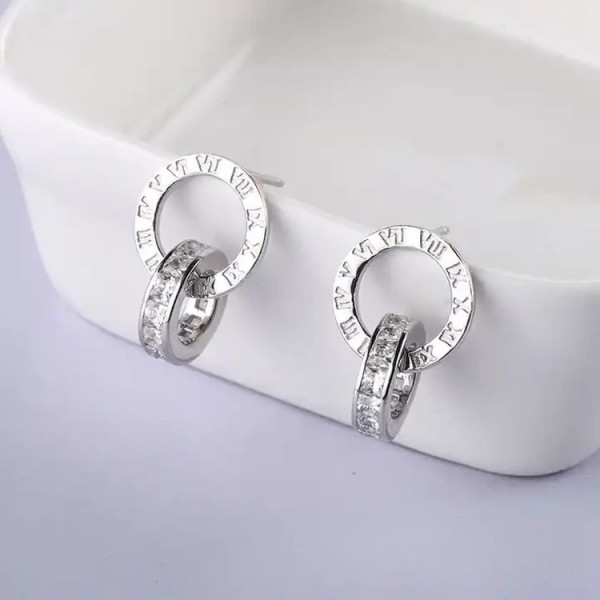 Стальные серьги «кольцо в кольце» с фианитами 1J10127(CJJ)