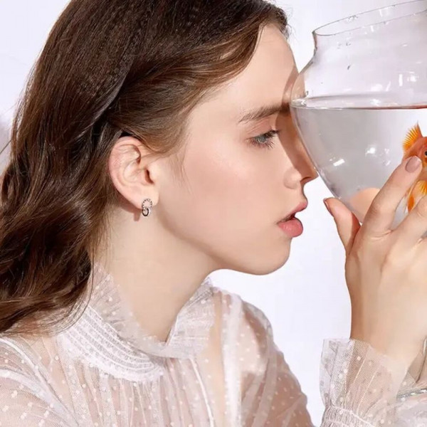 Стальные серьги «кольцо в кольце» с фианитами 1J10127(CJJ)