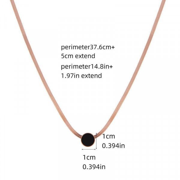 Плоская цепочка змейка с круглым кулоном из черной эмали CJS98423