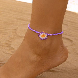 Браслет на ногу из сиреневого бисера с ракушкой CJP54812