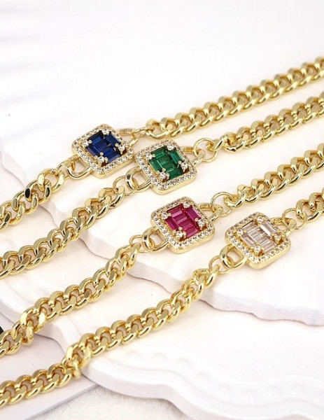 Массивный браслет-цепь с инкрустацией S44572