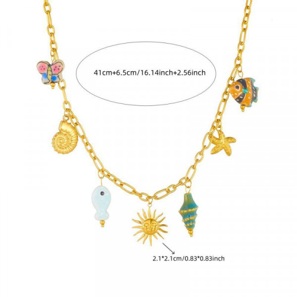 Золотистая многослойная цепь с морскими и небесными символами CJP55865