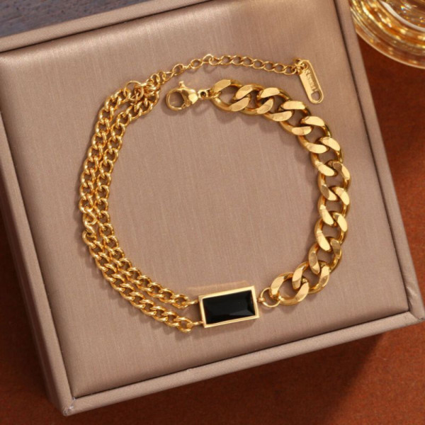 Браслет-цепочка комбинированный с черным прямоугольником CJH32600