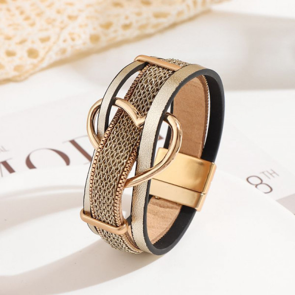 Браслет жесткий из кожаных шнуров и цепей CJP85374