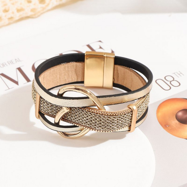 Браслет жесткий из кожаных шнуров и цепей CJP85374