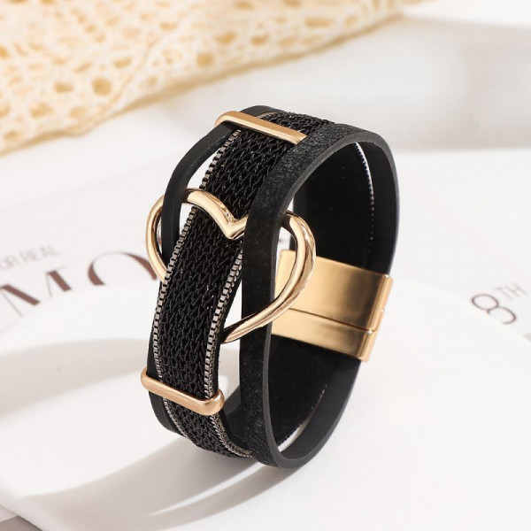 Браслет жесткий из кожаных шнуров и цепей CJP85374