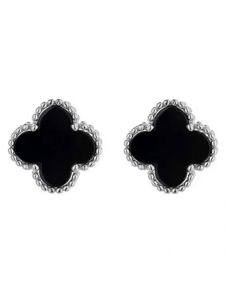 Стальные серьги клевер с черной вставкой J10020CJJ