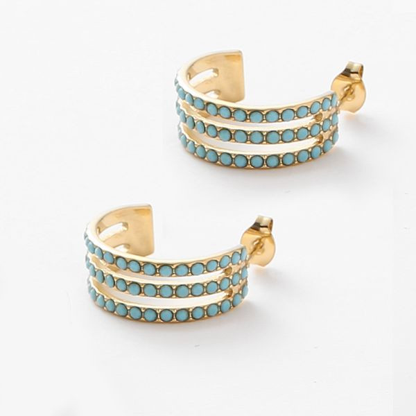 Серьги-кольца разомкнутые широкие с голубой эмалью CJL46908