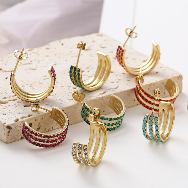 Серьги-кольца разомкнутые широкие с голубой эмалью CJL46908