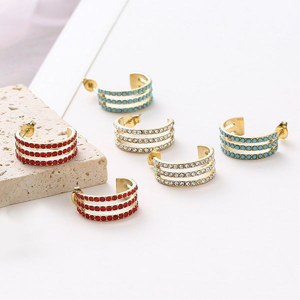 Серьги-кольца разомкнутые широкие с голубой эмалью CJL46908