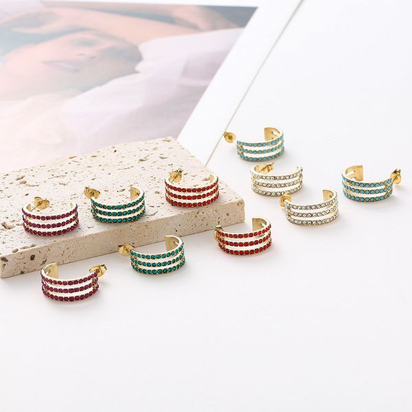 Серьги-кольца разомкнутые широкие с голубой эмалью CJL46908