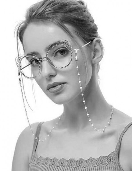 Цепочка для очков из белого жемчуга с карабином L12176