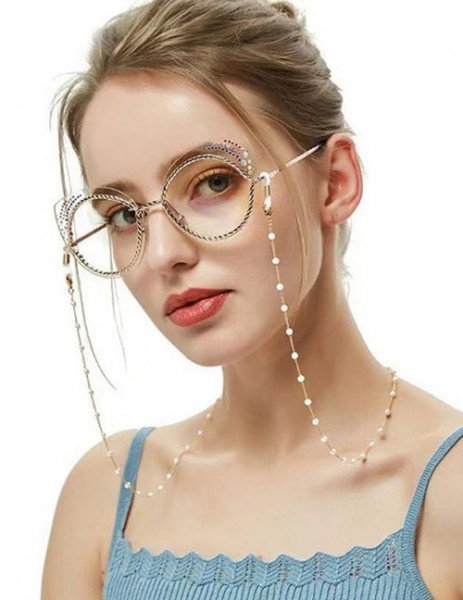 Цепочка для очков из белого жемчуга с карабином L12176