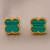 Серьги-пусеты Клевер с зеленым малахитом 1J10128(CJJ)