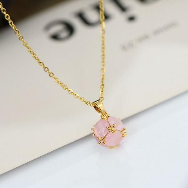 Цепочка из стали с золотистым напылением и розовым шаром J10819CJJ