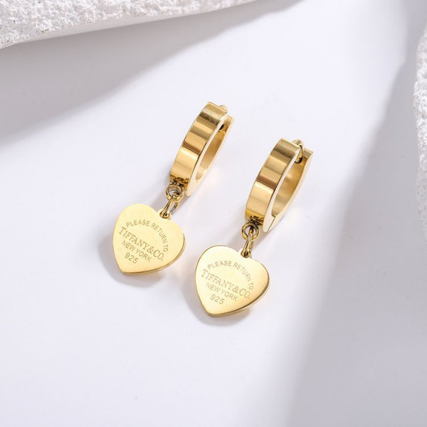 Серьги кольца из золотистой стали с романтичными подвесками сердцами 1J10889CJJ