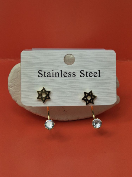 Золотистые стальные серьги-джекеты со звездами Давида и кристаллами 1J11528CJJ