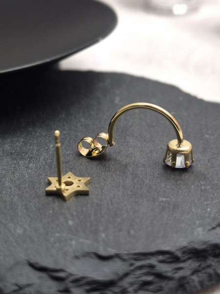 Золотистые стальные серьги-джекеты со звездами Давида и кристаллами 1J11528CJJ