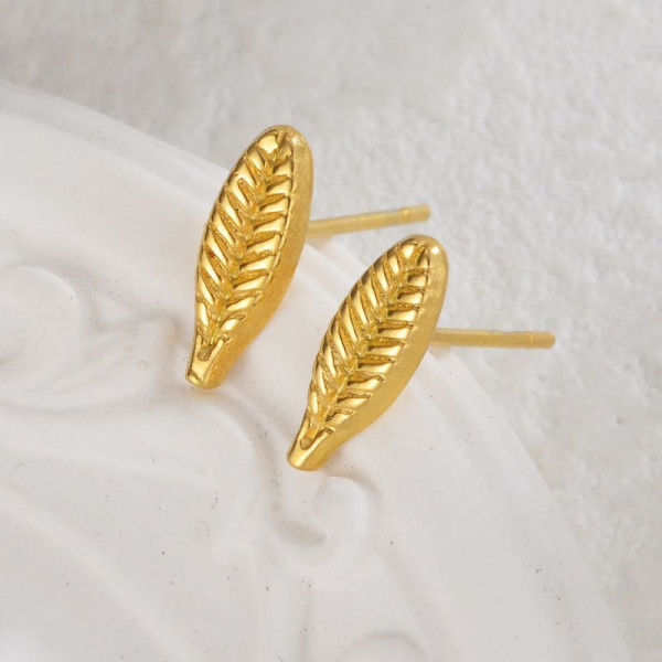 Серьги-пусеты Листья с гравировкой CJL35132