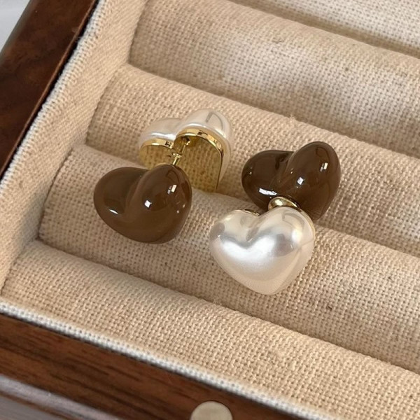 Стильные серьги-пусеты комбинированные сердца N68064