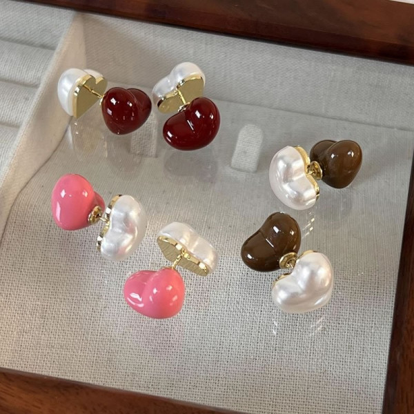 Стильные серьги-пусеты комбинированные сердца N68064