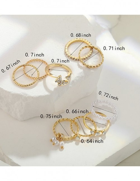 Серебристый комплект колец с жемчужной дорожкой и бабочкой Z08122