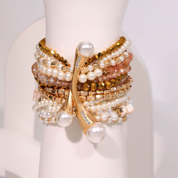 Браслет многослойный из бусин и текстиля CJQ38637