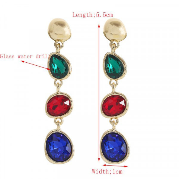 Серьги пусеты с каскадом разноцветных кристаллов CJL17031