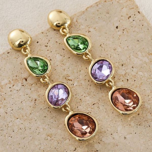 Серьги пусеты с каскадом разноцветных кристаллов CJL17031