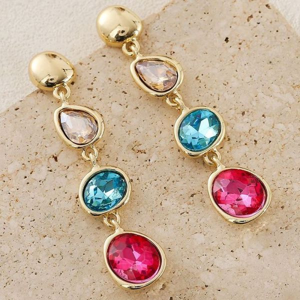 Серьги пусеты с каскадом разноцветных кристаллов CJL17031