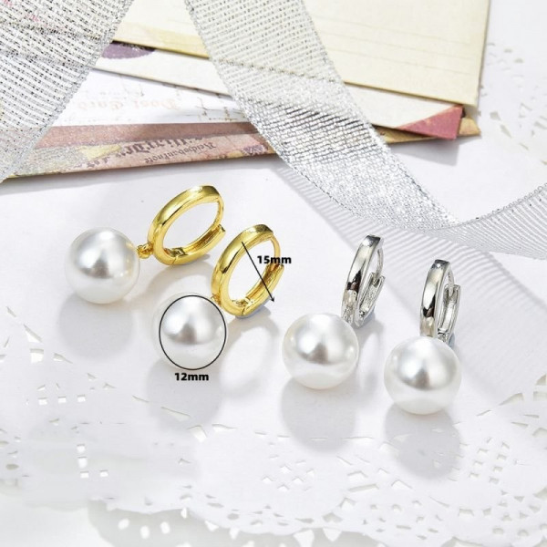 Серьги-кольца с жемчугом серебристые CJC90521