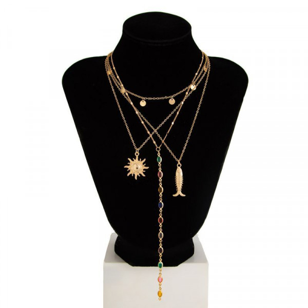 Колье-галстук с небесной символикой и цветными кристаллами CJQ19111